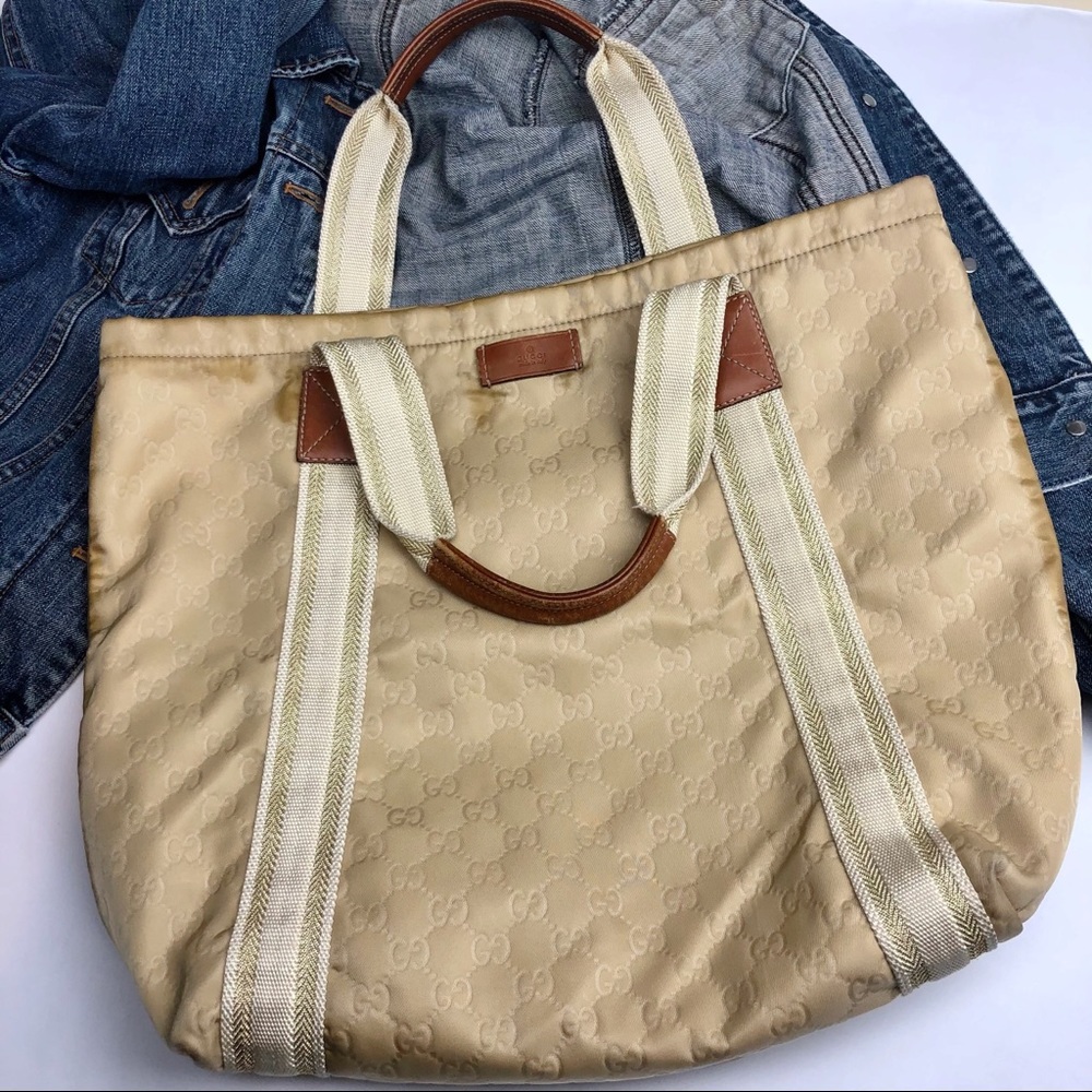 GUCCI Guccissima Supreme Gold Nylon Leather Tote